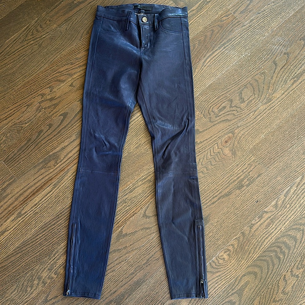 J Brand Navy Leather Skinny Pants Size 24